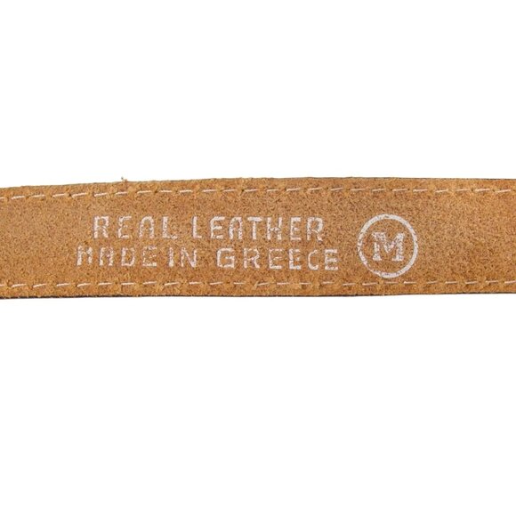 HANDMADE Brass Eagle Buckle Embossed Leather Belt Women's M - Made in GREECE - Picture 6 of 6